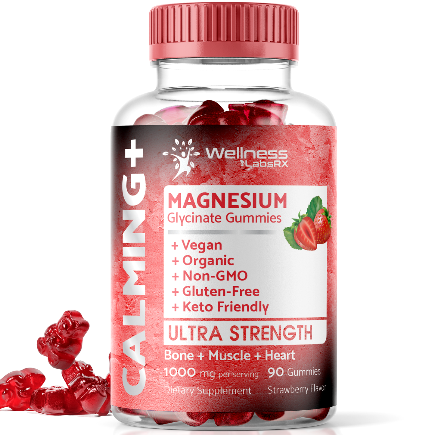 Magnesium Glycinate 1000mg – Strawberry Flavor – 90 Gummies