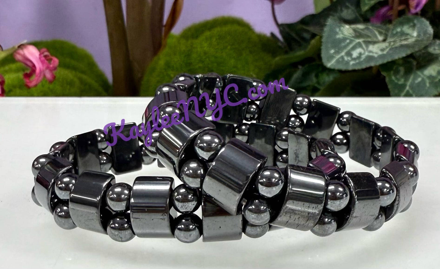 7.5” Natural Hematite Stretch Crystals Bracelet 15mm