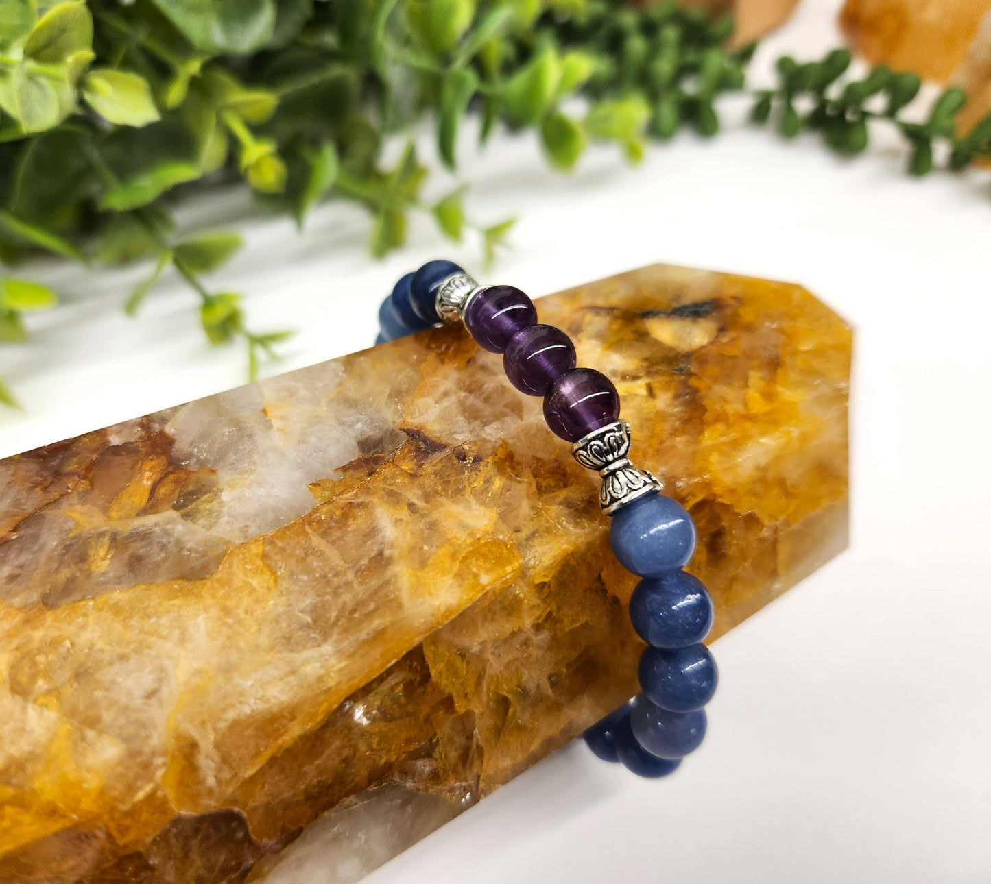 ANXIETY SUPPORT- Amethyst(center)/Blue Aventurine 7.5"L 8mm