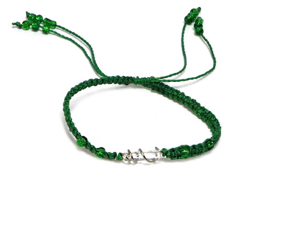 Wire Wrapped Quartz Crystal Macrame Pull Tie Bracelet