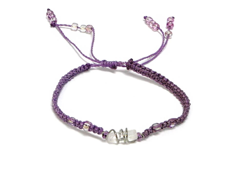 Wire Wrapped Quartz Crystal Macrame Pull Tie Bracelet