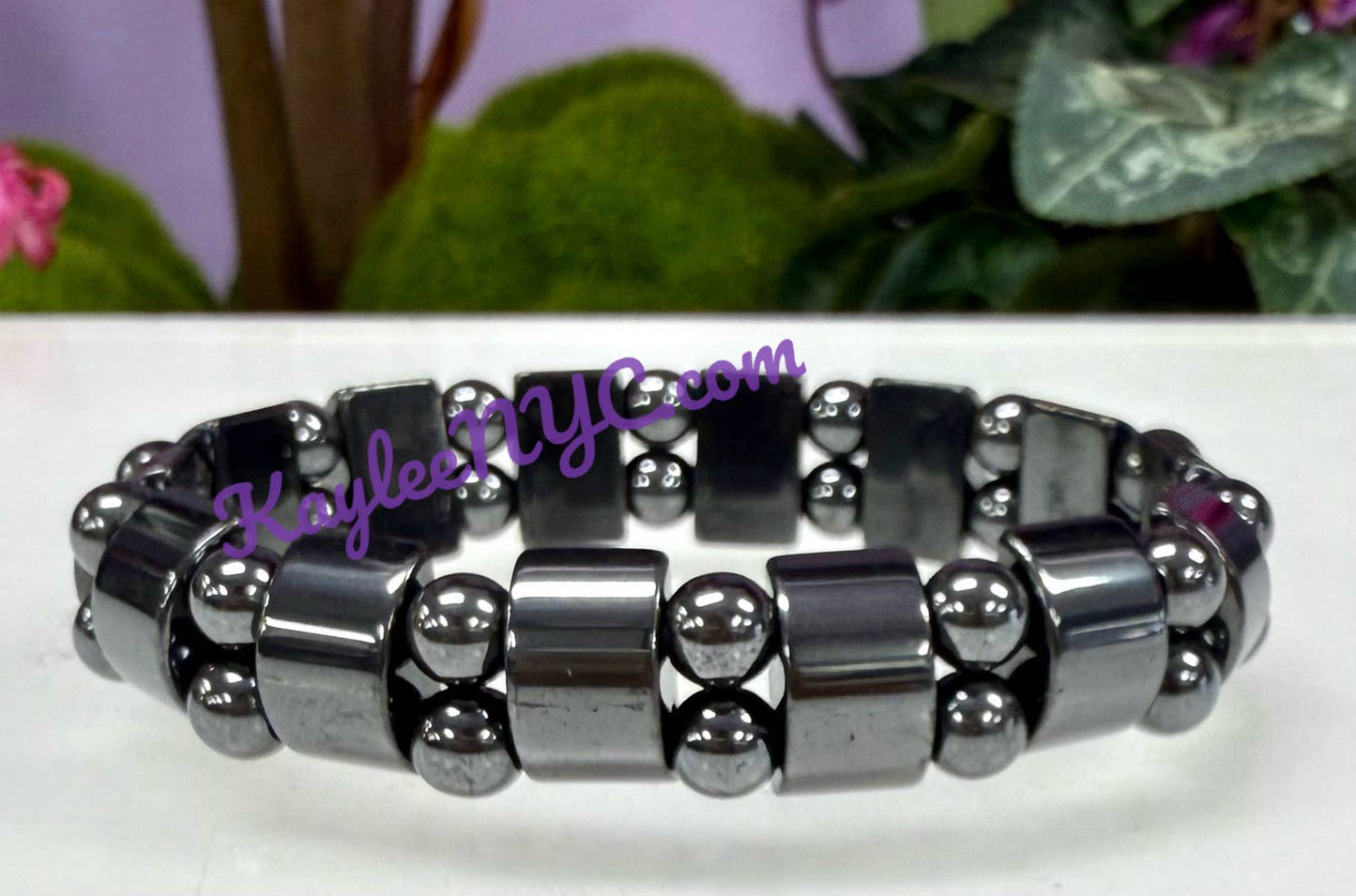 7.5” Natural Hematite Stretch Crystals Bracelet 15mm