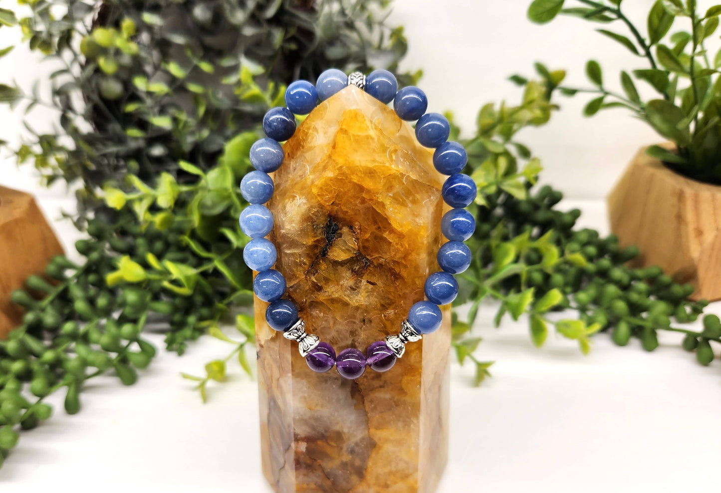 ANXIETY SUPPORT- Amethyst(center)/Blue Aventurine 7.5"L 8mm