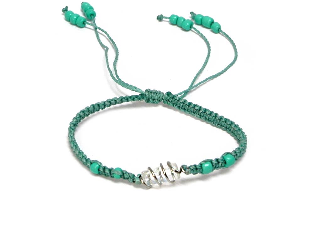 Wire Wrapped Quartz Crystal Macrame Pull Tie Bracelet