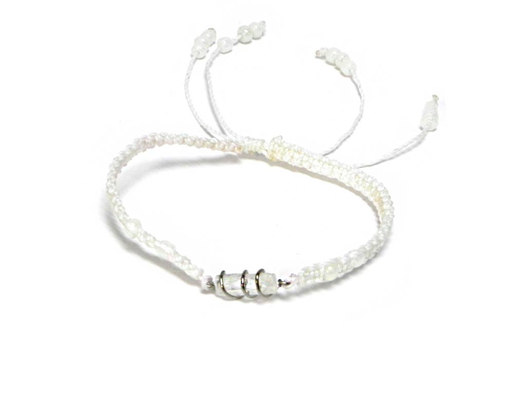 Wire Wrapped Quartz Crystal Macrame Pull Tie Bracelet