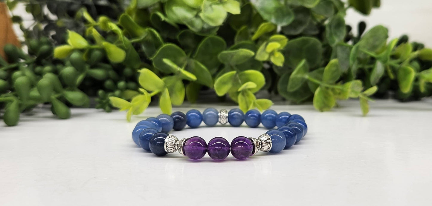 ANXIETY SUPPORT- Amethyst(center)/Blue Aventurine 7.5"L 8mm