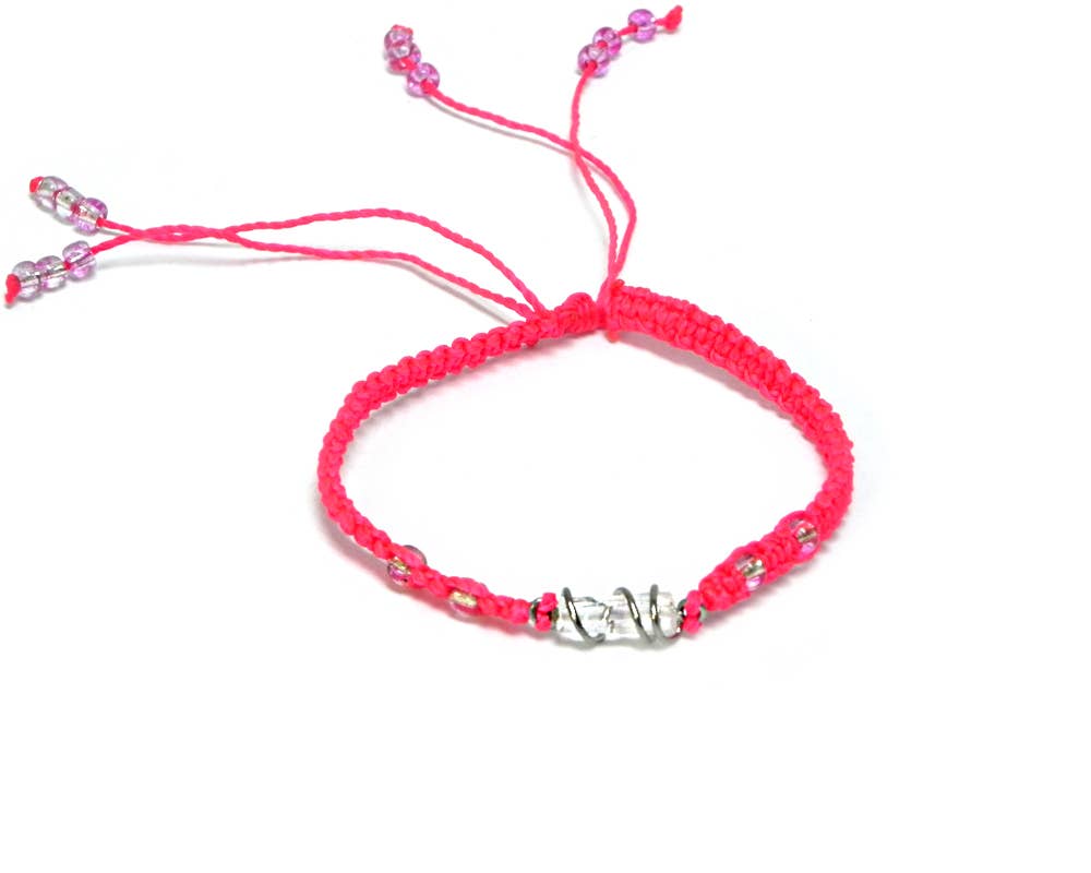 Wire Wrapped Quartz Crystal Macrame Pull Tie Bracelet