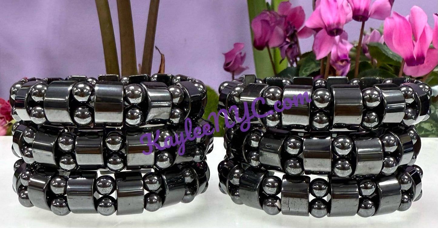 7.5” Natural Hematite Stretch Crystals Bracelet 15mm