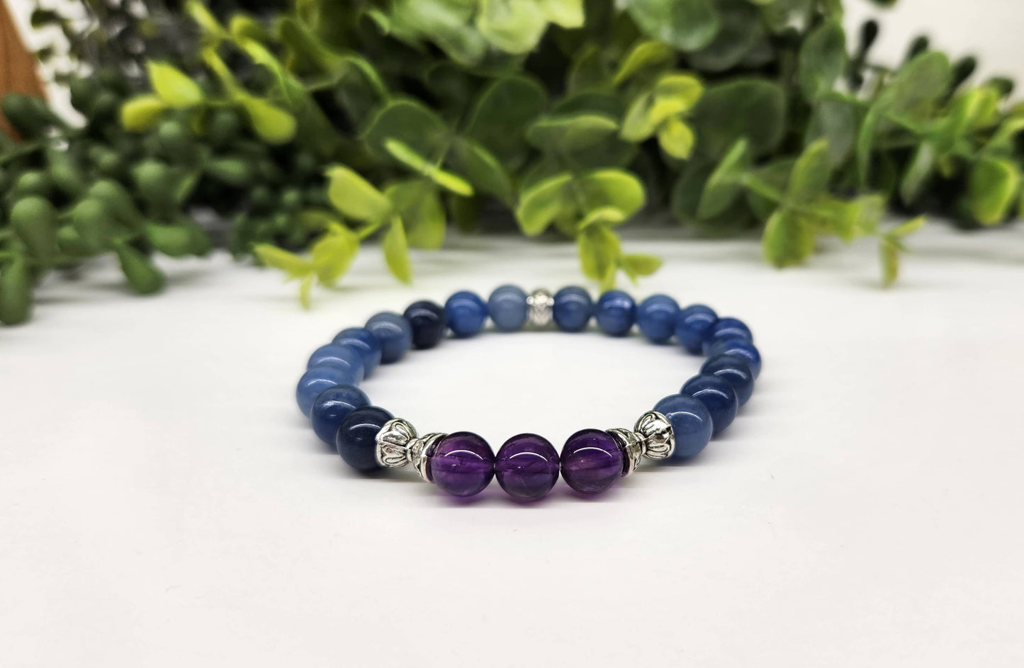 ANXIETY SUPPORT- Amethyst(center)/Blue Aventurine 7.5"L 8mm