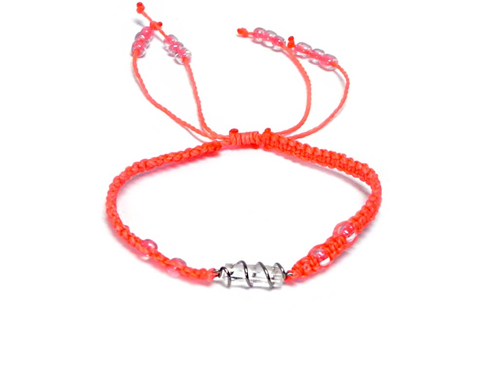 Wire Wrapped Quartz Crystal Macrame Pull Tie Bracelet