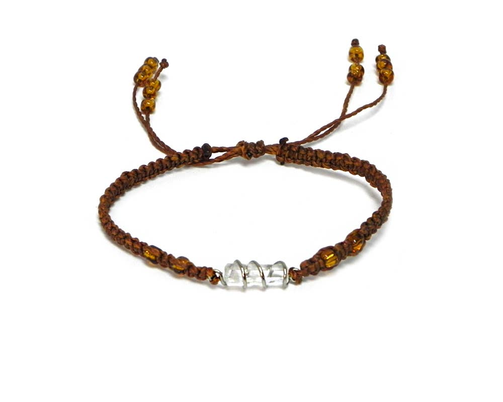 Wire Wrapped Quartz Crystal Macrame Pull Tie Bracelet