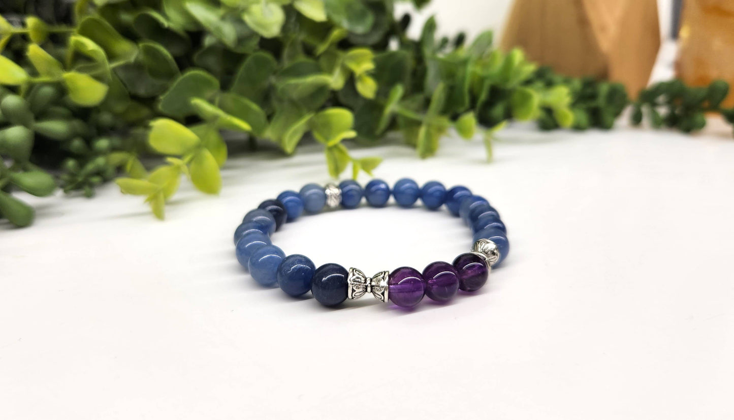 ANXIETY SUPPORT- Amethyst(center)/Blue Aventurine 7.5"L 8mm