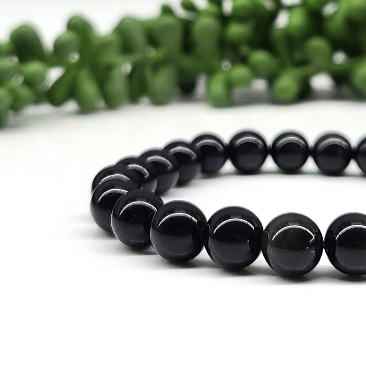 Black Tourmaline Bracelet Stretchable 8mm Beads, 7.5 inches