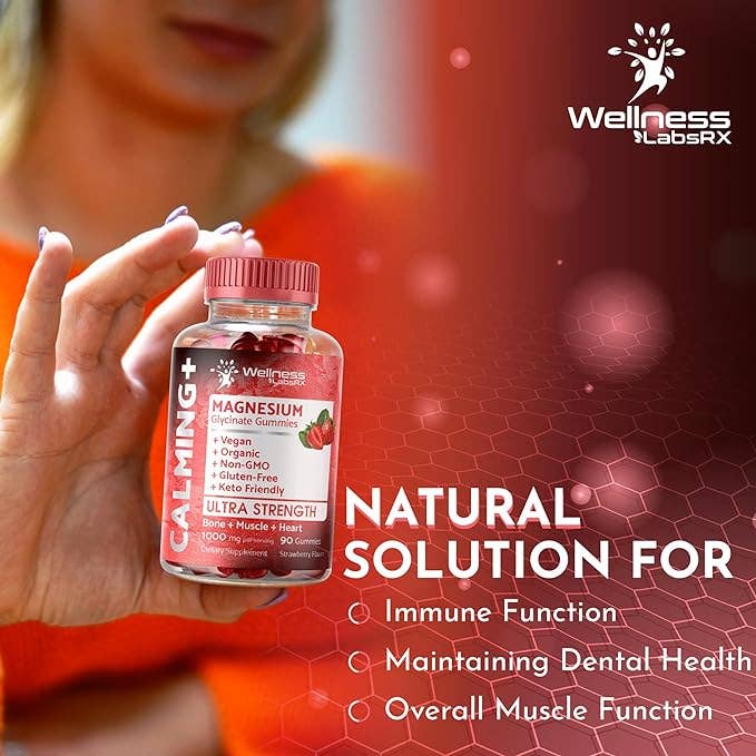 Magnesium Glycinate 1000mg – Strawberry Flavor – 90 Gummies