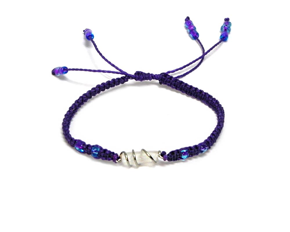 Wire Wrapped Quartz Crystal Macrame Pull Tie Bracelet