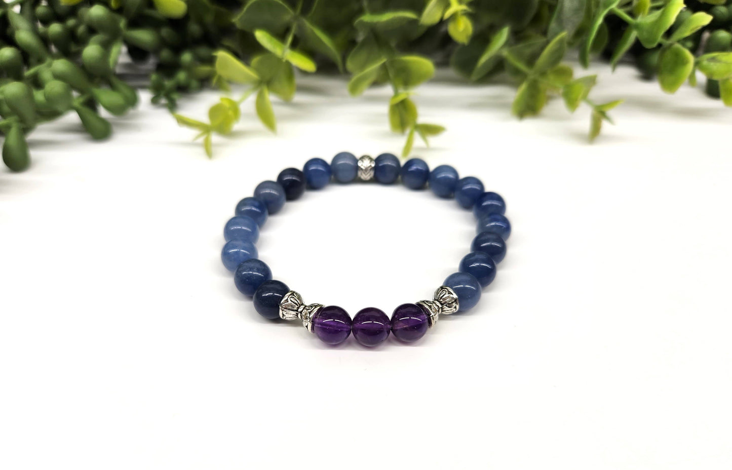 ANXIETY SUPPORT- Amethyst(center)/Blue Aventurine 7.5"L 8mm