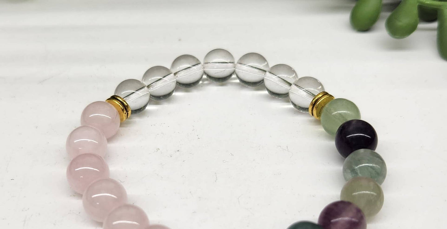 INNER PEACE - Clear Quartz/Rainbow Fluorite/Rose Quartz, 8MM
