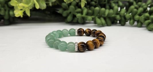 WEALTH:  Green Aventurine & Tiger Eye Bracelet 8mm Beads