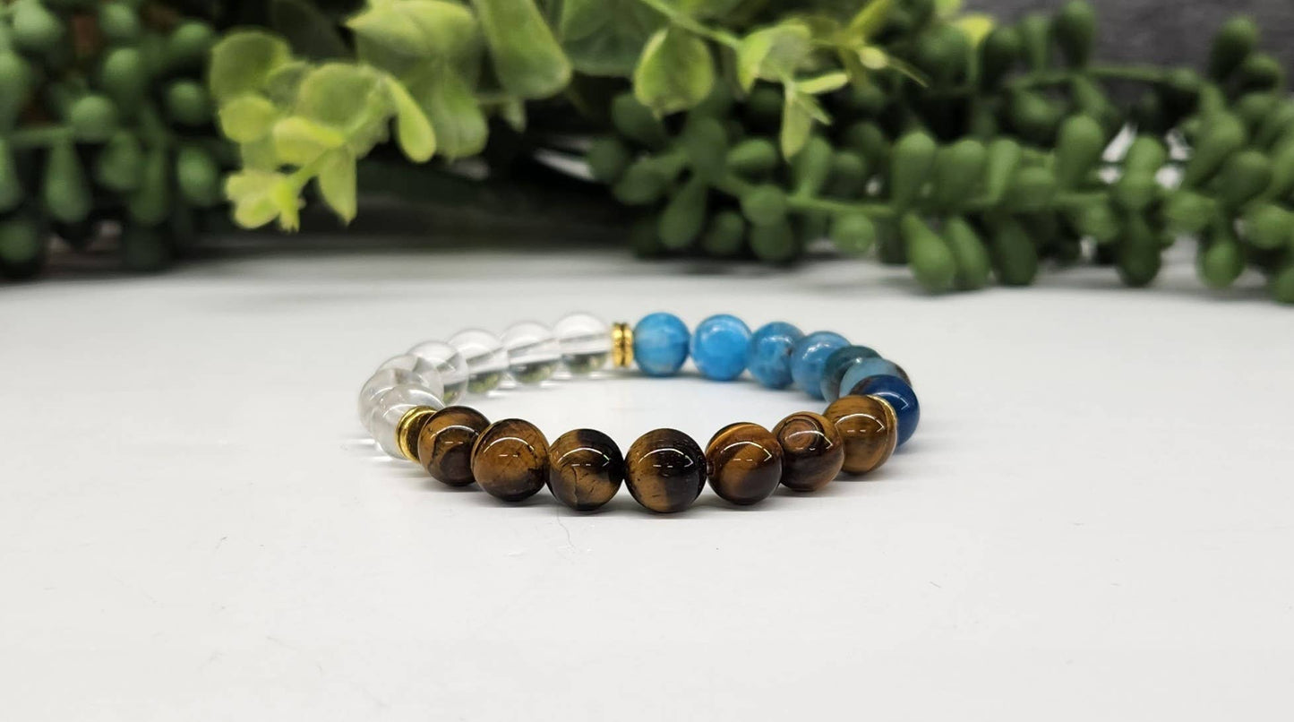 WEIGHT LOSS - Blue Apatite/Tiger eye/Clear Qrtz Bracelet 8MM