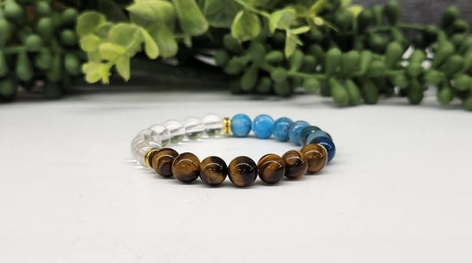 WEIGHT LOSS - Blue Apatite/Tiger eye/Clear Qrtz Bracelet 8MM