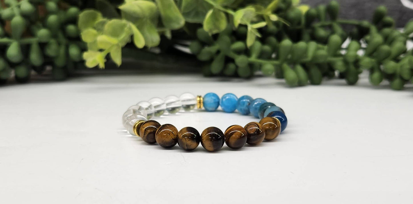 WEIGHT LOSS - Blue Apatite/Tiger eye/Clear Qrtz Bracelet 8MM