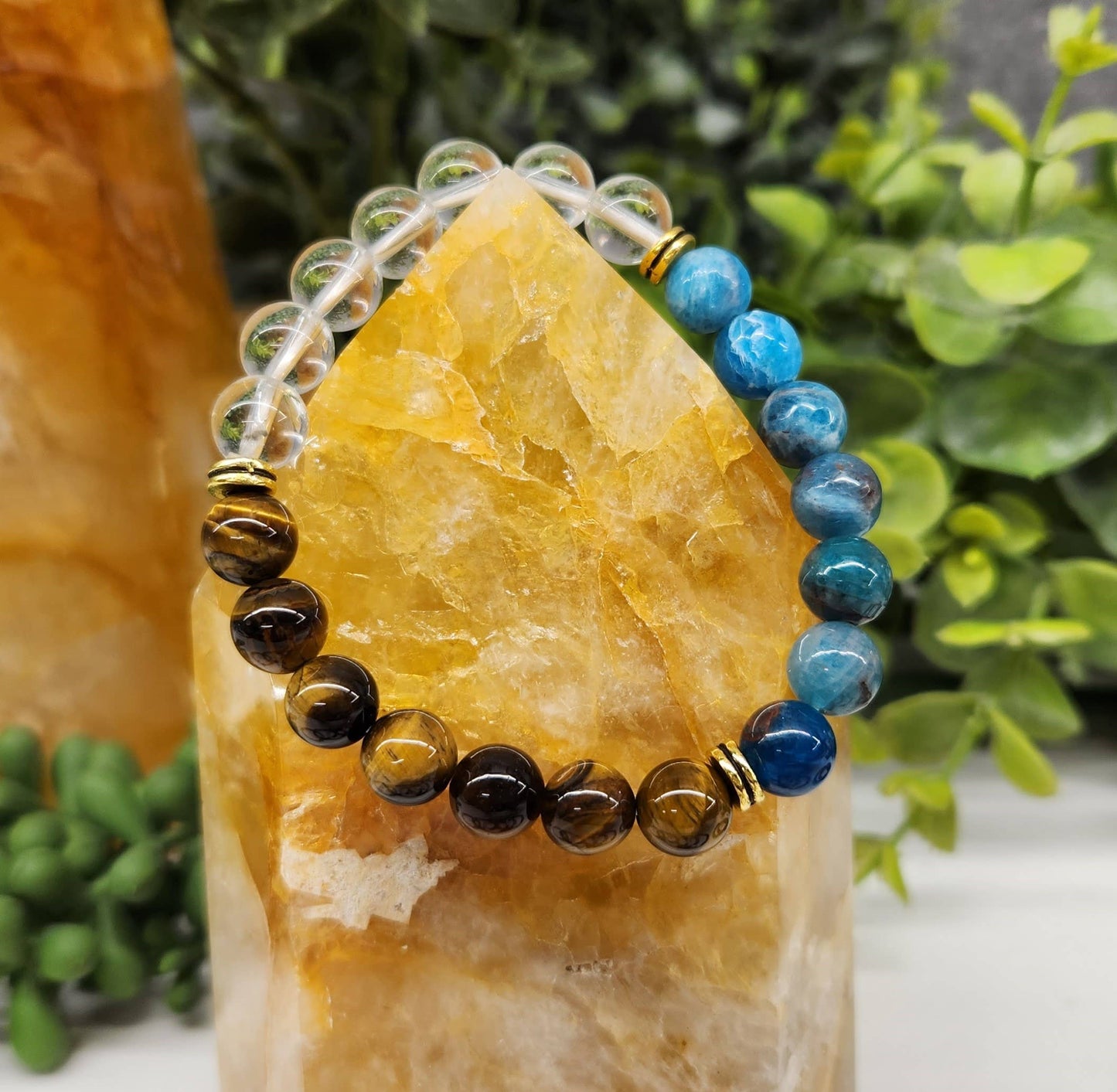 WEIGHT LOSS - Blue Apatite/Tiger eye/Clear Qrtz Bracelet 8MM