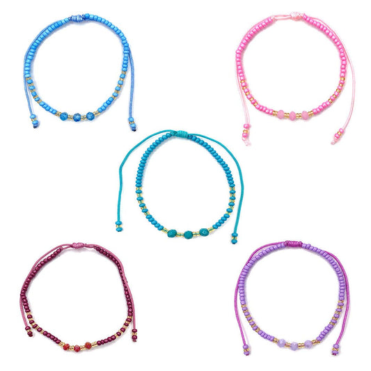 Colombian Triple Baby Crystal Thin Beaded Pull Tie Bracelet