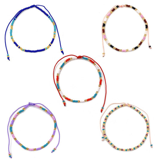 Colombian Thin Beaded Pull Tie Bracelet