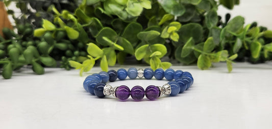 ANXIETY SUPPORT- Amethyst(center)/Blue Aventurine 7.5"L 8mm