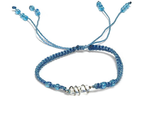 Wire Wrapped Quartz Crystal Macrame Pull Tie Bracelet