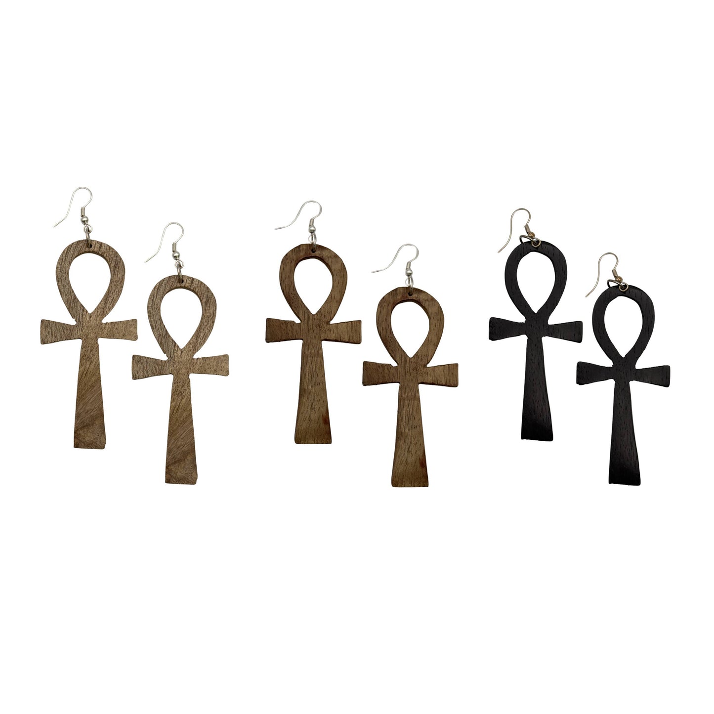 Handcrafted Wooden Ankh Earrings – Symbol of Life & Heritage