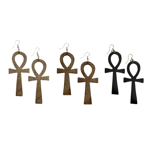 Handcrafted Wooden Ankh Earrings – Symbol of Life & Heritage