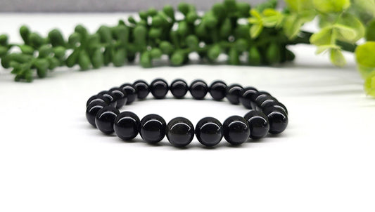 Black Tourmaline Bracelet Stretchable 8mm Beads, 7.5 inches