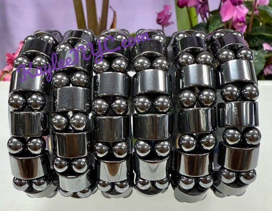 7.5” Natural Hematite Stretch Crystals Bracelet 15mm
