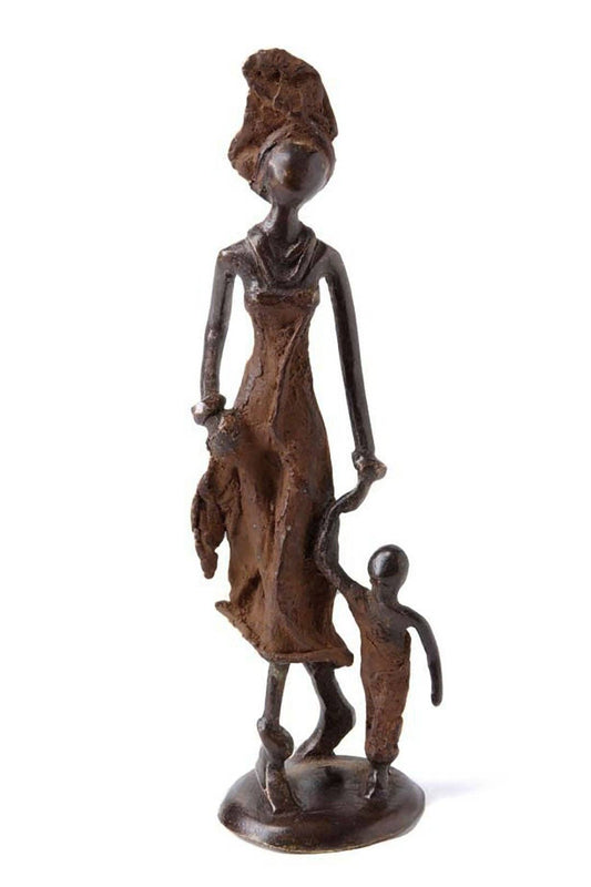 Bronze Mother and Child Walking Sculpture