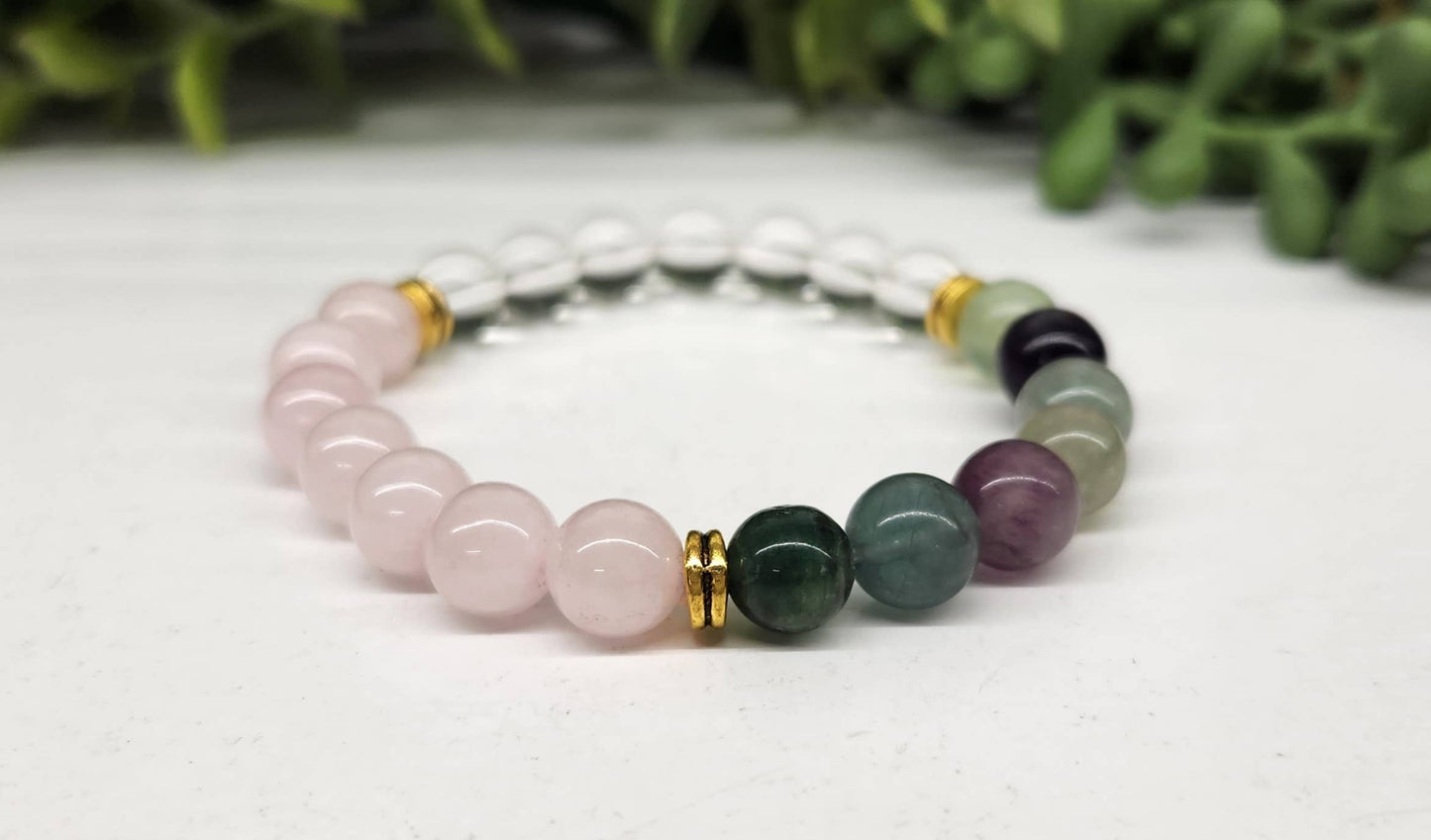 INNER PEACE - Clear Quartz/Rainbow Fluorite/Rose Quartz, 8MM