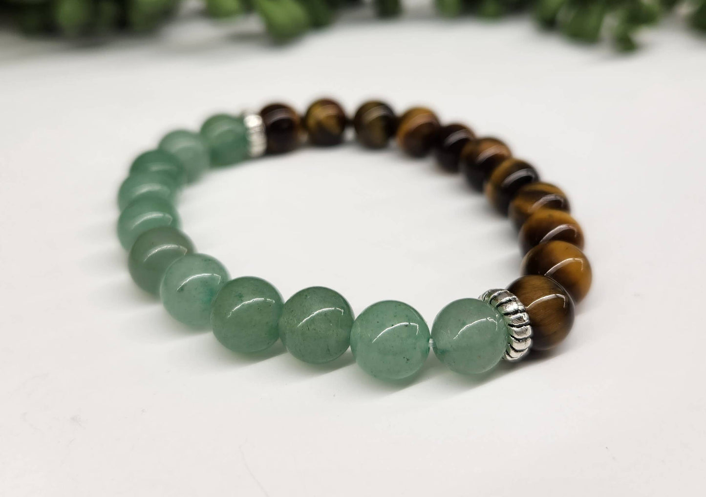 WEALTH:  Green Aventurine & Tiger Eye Bracelet 8mm Beads
